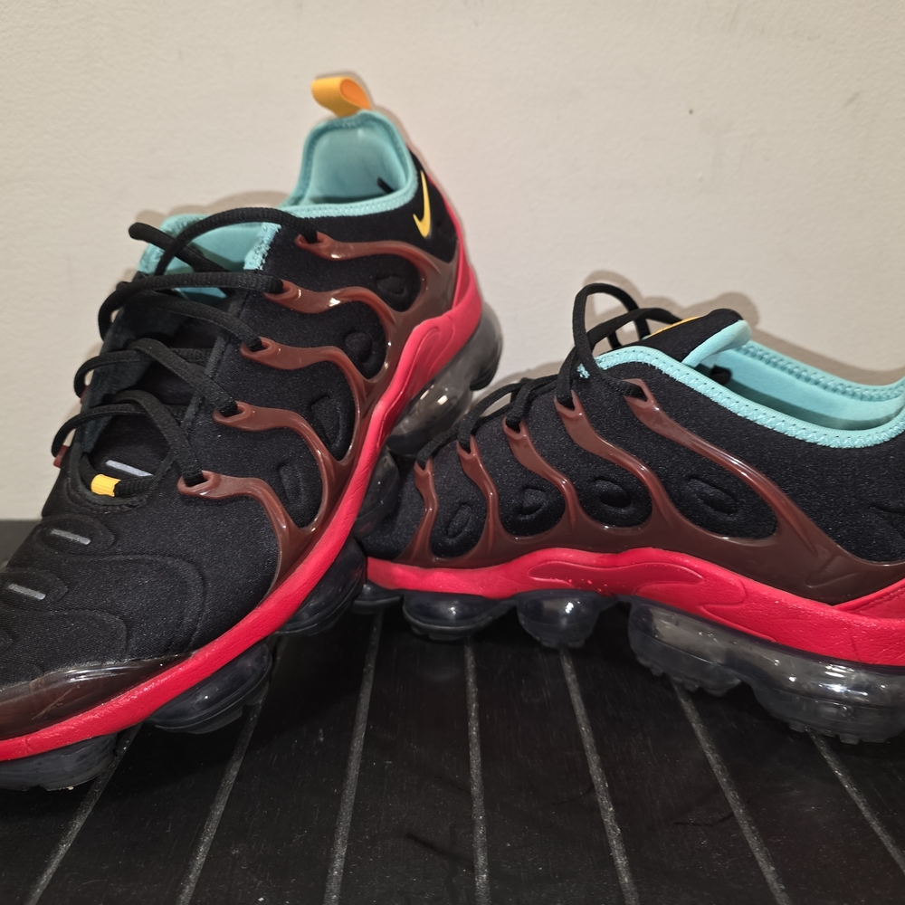 Nike VaporMax Plus Black and Red with Teal Accents